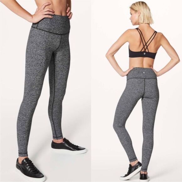 Lululemon Wunder Under Luon Heathered Black Hi-Rise 28” Tight Leggings Sz 8 - Picture 1 of 9